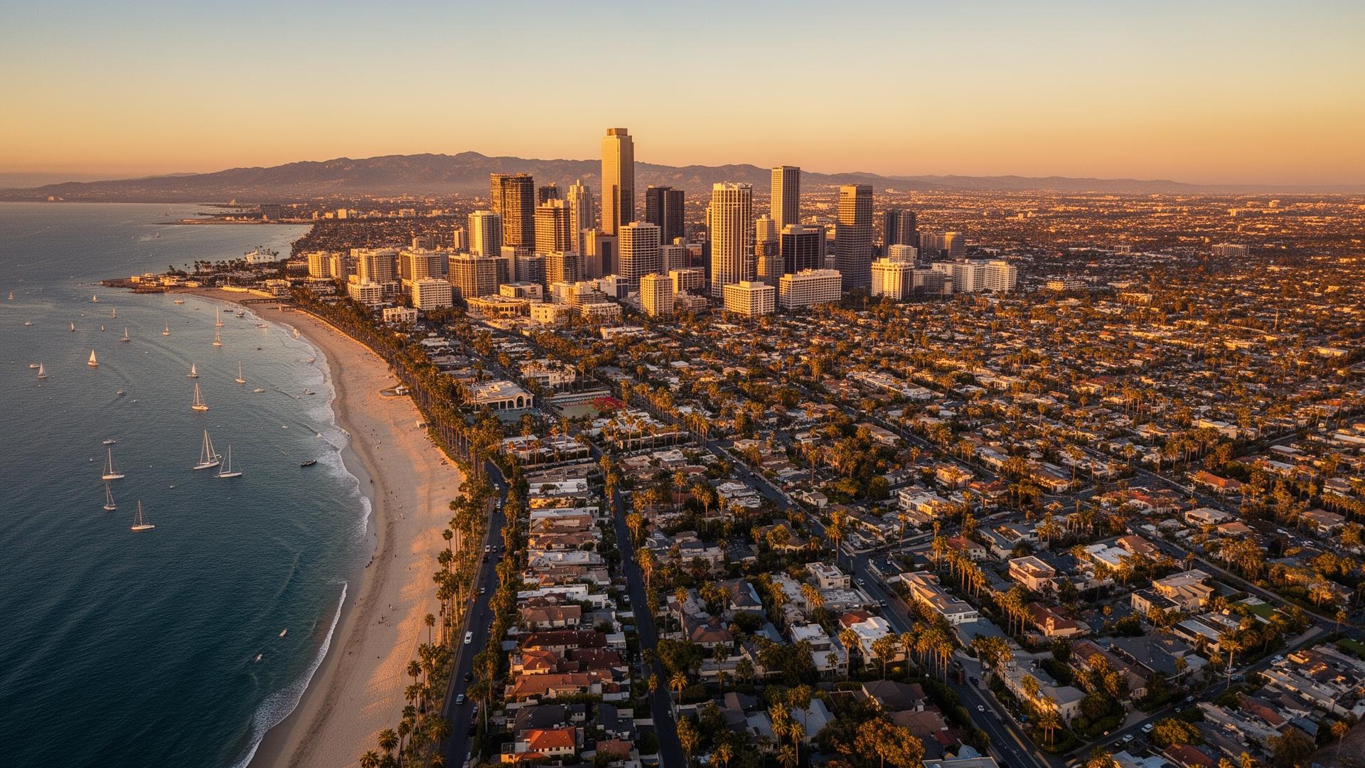 Aerial view of San Diego at golden hour